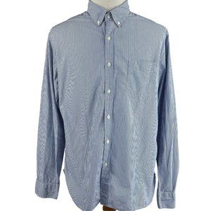 J Crew Shirt Mens XL Extra Large Button Slim Blue‎ White Striped Cotton